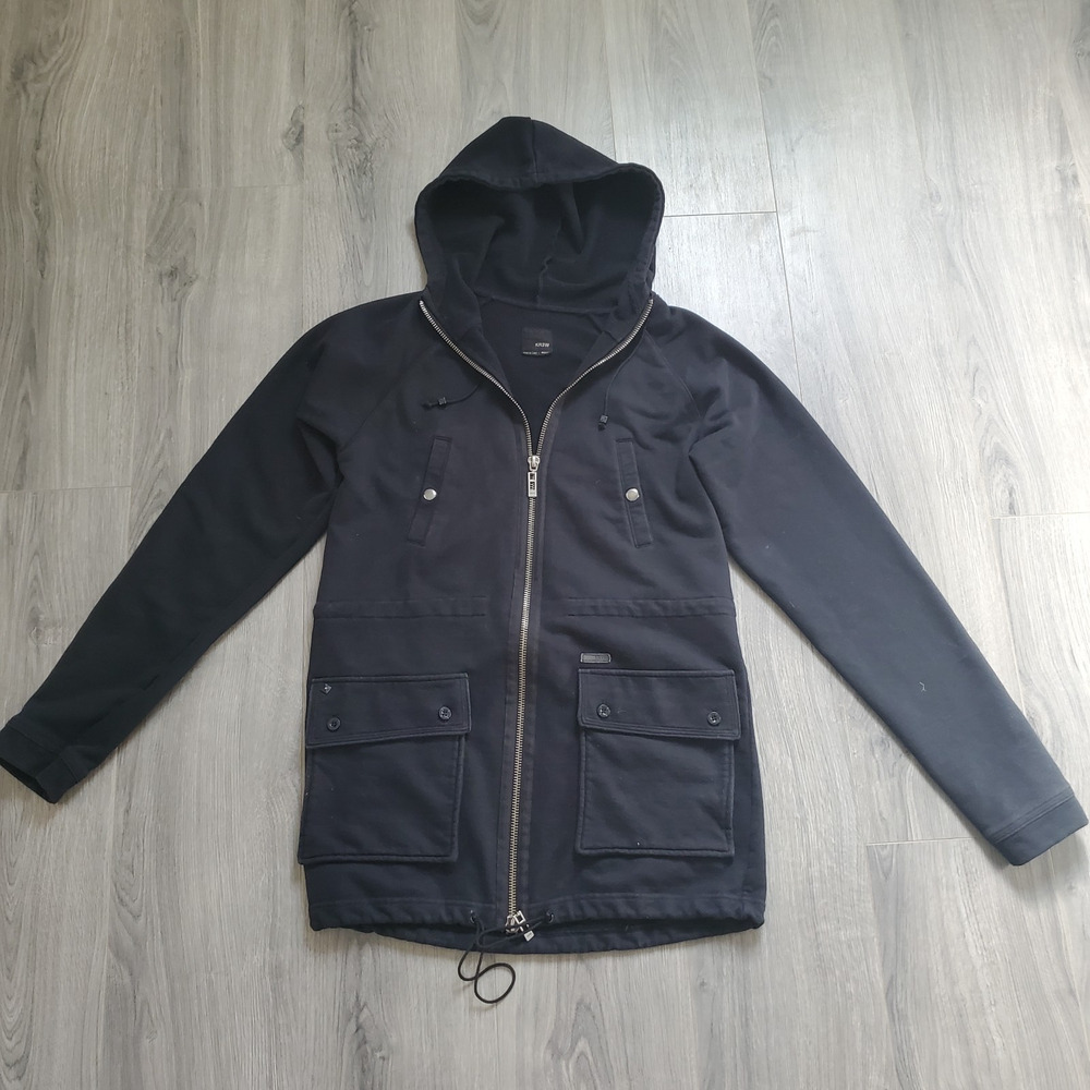 KR3W Hoodie Full Zip Men Medium Black Casual Skater Casual Cargo Pocket Grunge